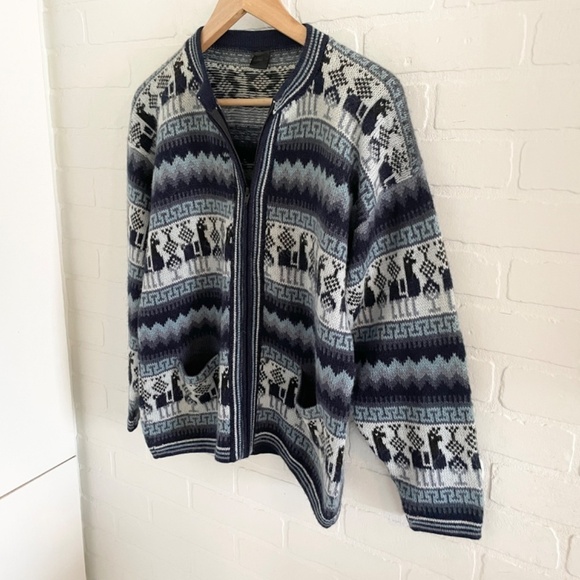 Alpaca Zipped Knit cardigan Sweater Alpaca Wool Fair Isle Hygge Southwestern L - Picture 9 of 14